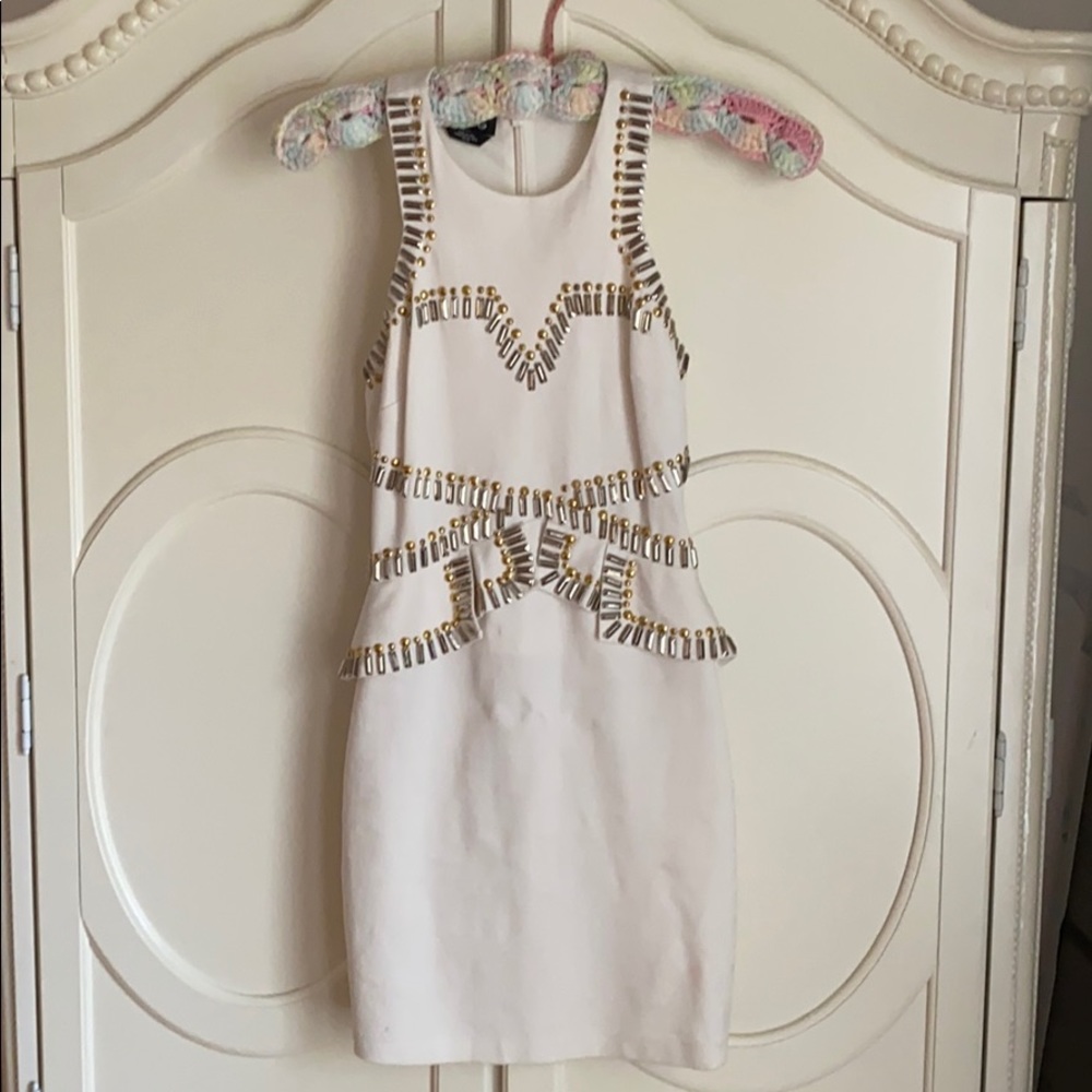 White gold and silver dress with peplum